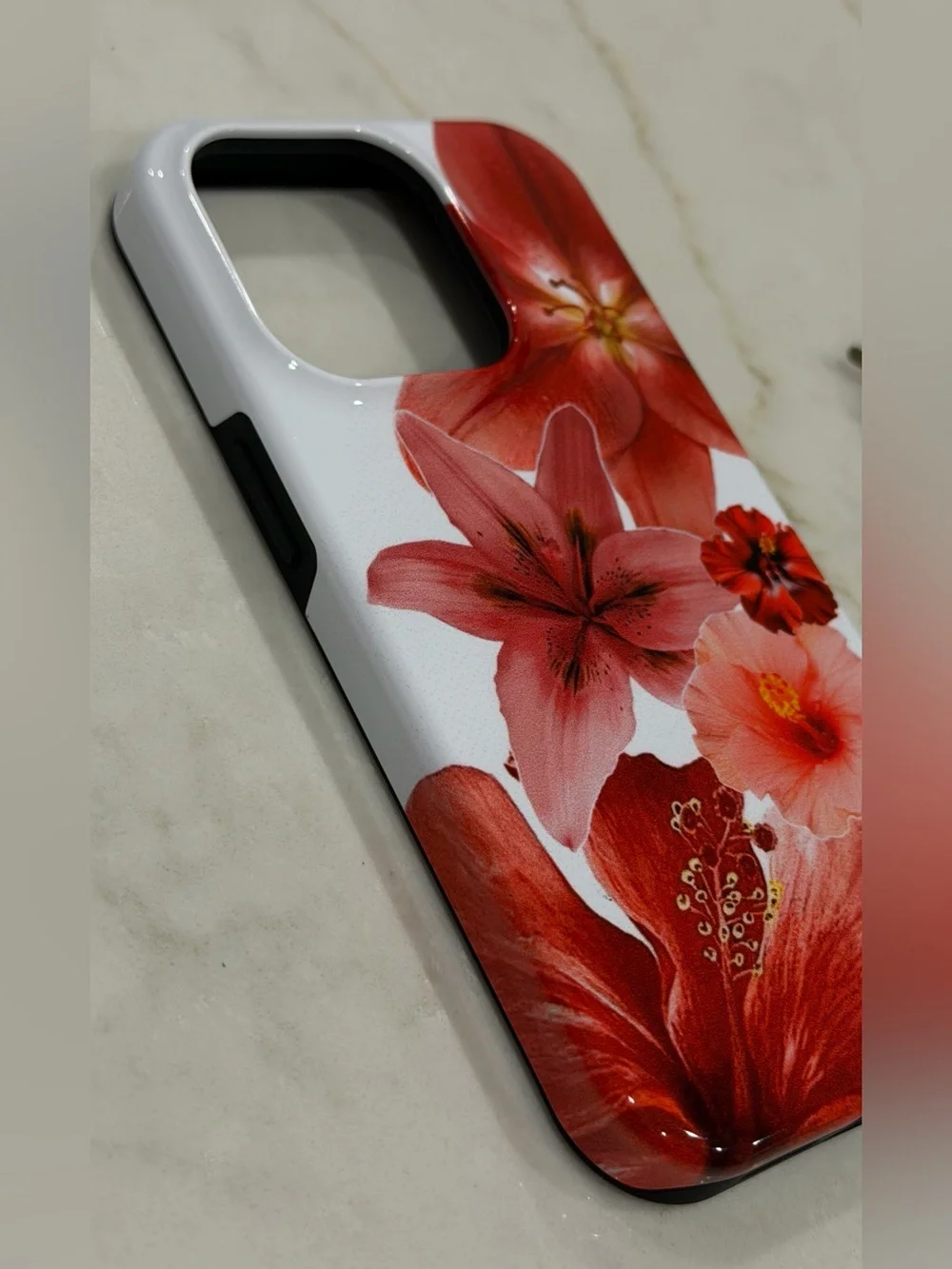 iPhone 14 Pro Floral Case Red Lily Hibiscus Flower Protective Phone Cover